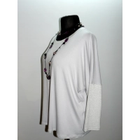 Bluzka Linda popielata z błyszczącymi rękawami i panelem